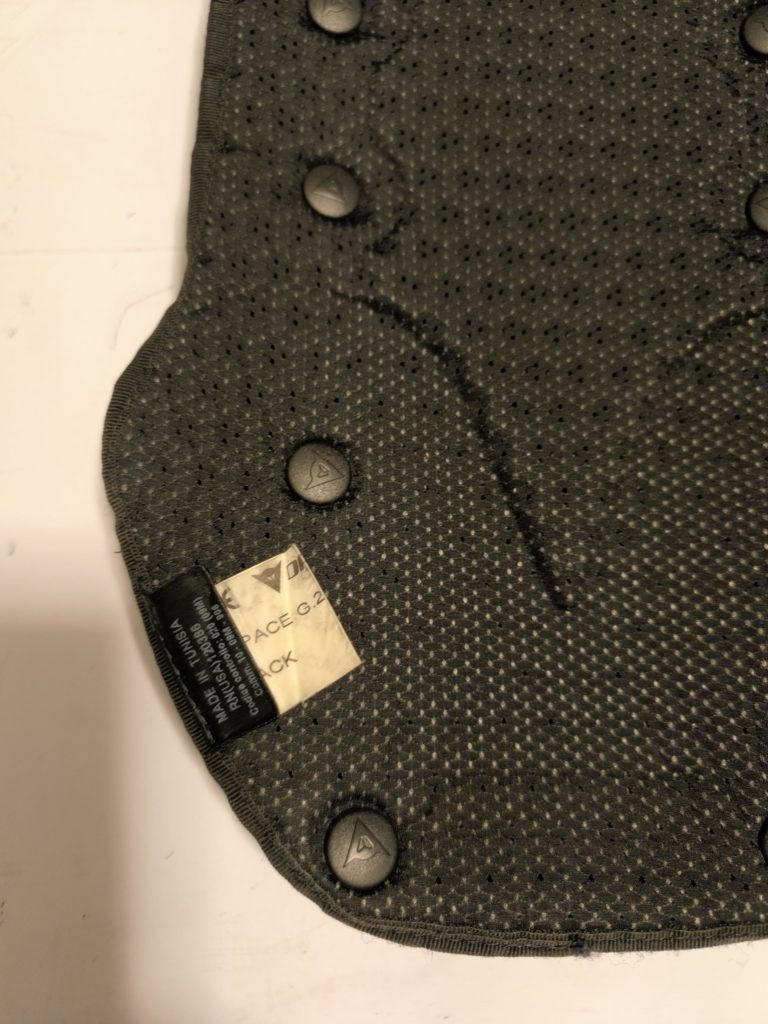 ダイネーゼ バックプロテクター G2 サイズタグと背面構造